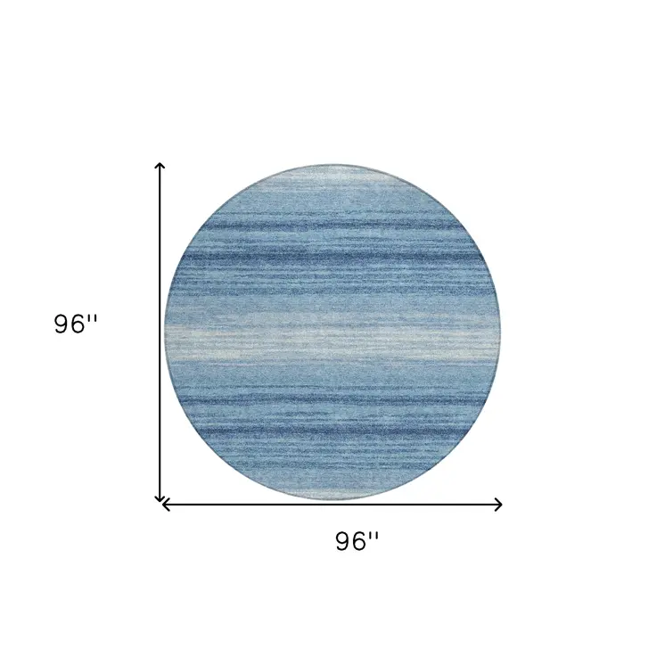 8' Blue And Ivory Round Abstract Washable Indoor Outdoor Area Rug