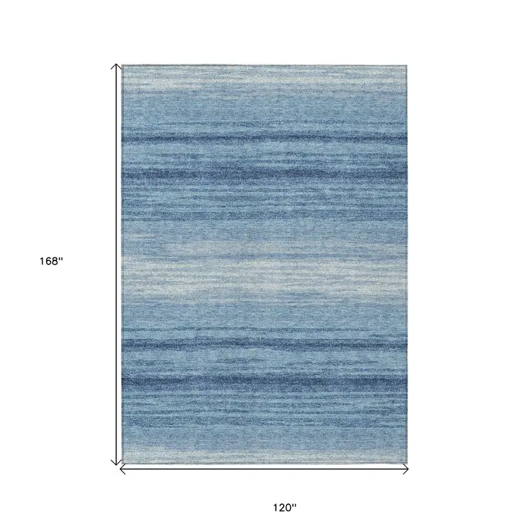 10' X 14' Blue And Ivory Abstract Washable Indoor Outdoor Area Rug