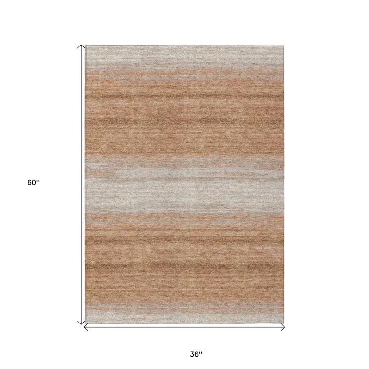3' X 5' Copper And Beige Abstract Washable Indoor Outdoor Area Rug