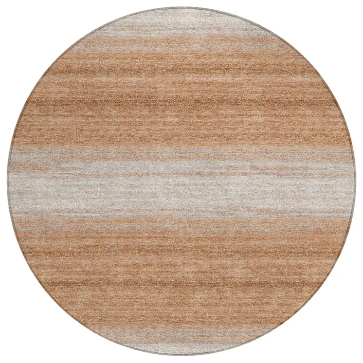 8' Copper And Beige Round Abstract Washable Indoor Outdoor Area Rug