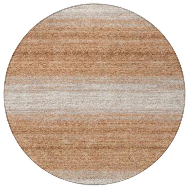 8' Copper And Beige Round Abstract Washable Indoor Outdoor Area Rug
