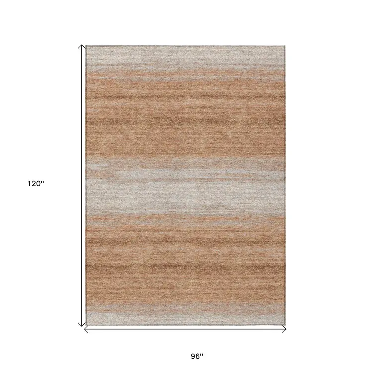 8' X 10' Copper And Beige Abstract Washable Indoor Outdoor Area Rug