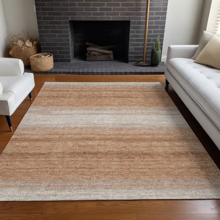 8' X 10' Copper And Beige Abstract Washable Indoor Outdoor Area Rug