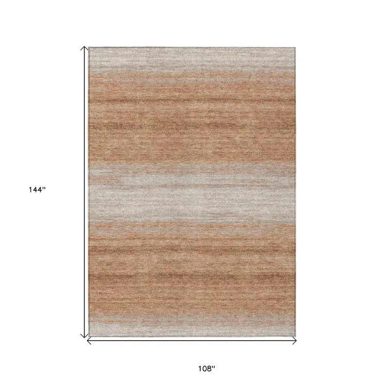 9' X 12' Copper And Beige Abstract Washable Indoor Outdoor Area Rug