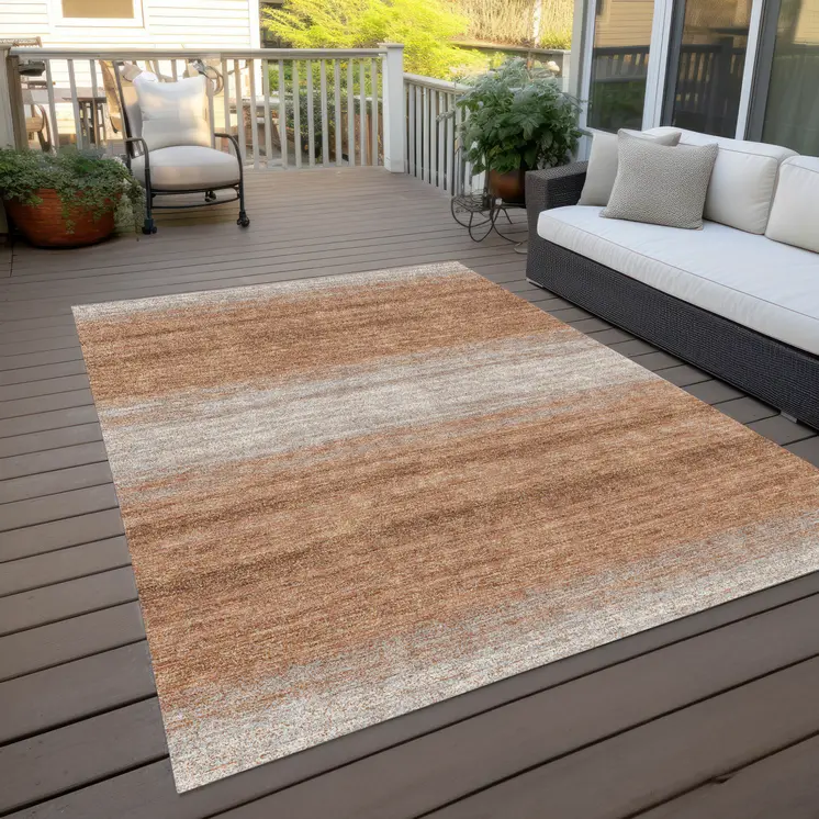 10' X 14' Copper And Beige Abstract Washable Indoor Outdoor Area Rug