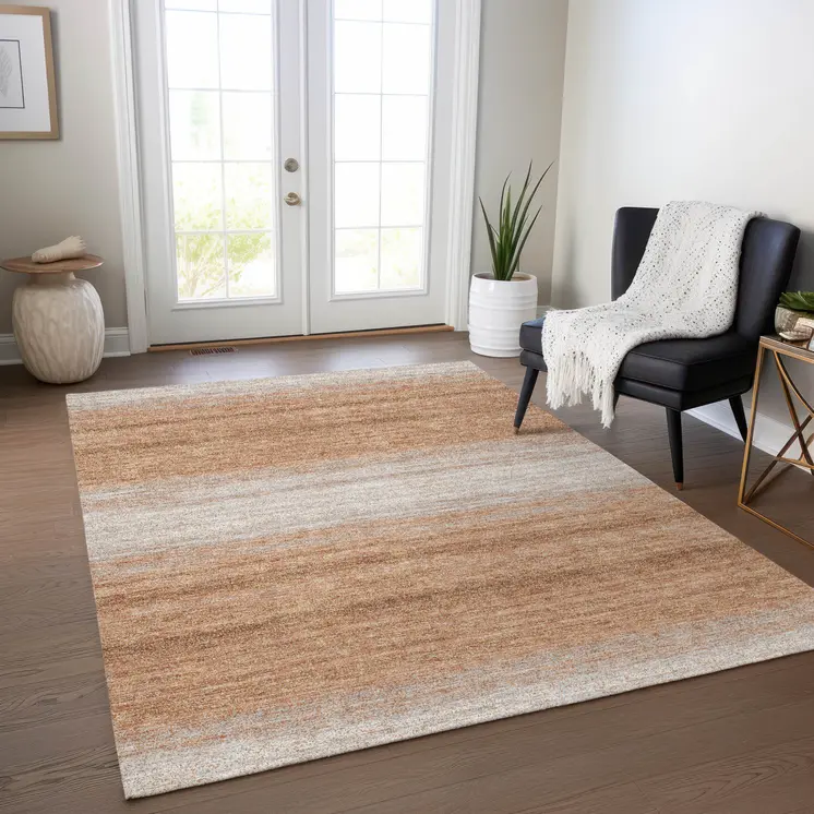 10' X 14' Copper And Beige Abstract Washable Indoor Outdoor Area Rug