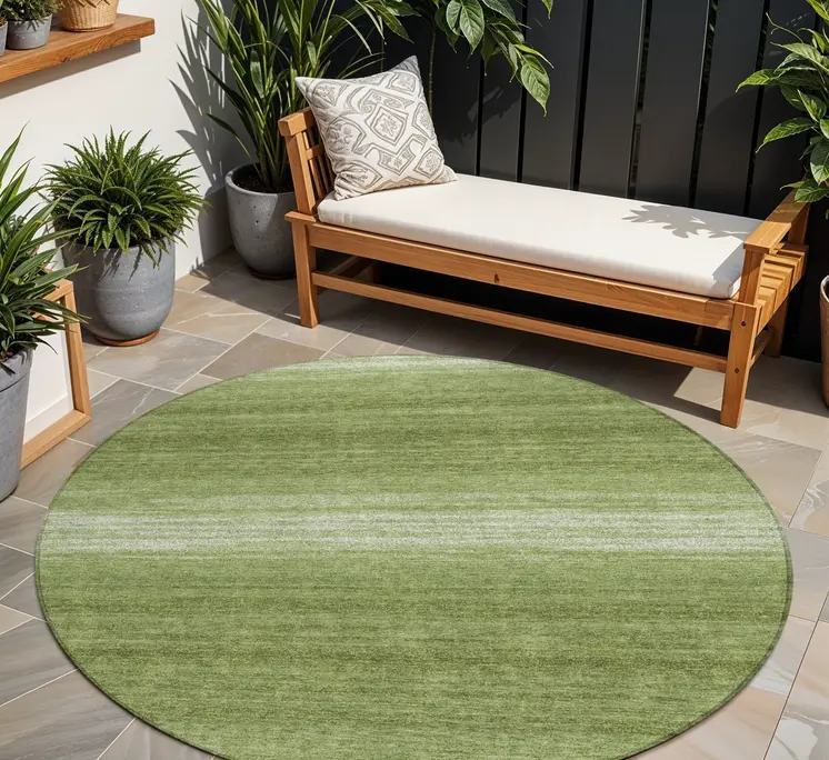 8' Green And Ivory Round Abstract Washable Indoor Outdoor Area Rug