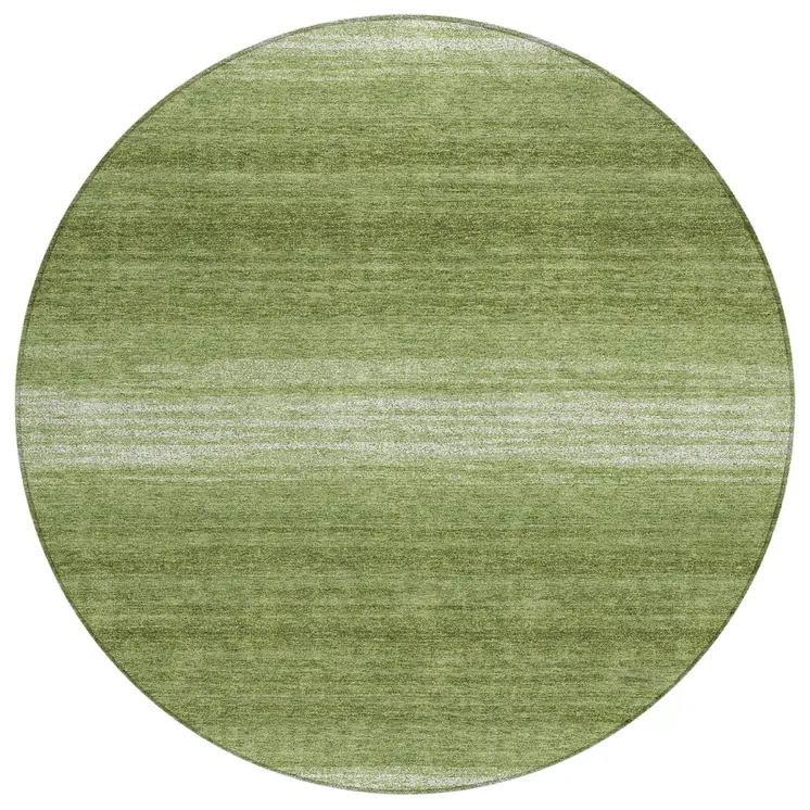 8' Green And Ivory Round Abstract Washable Indoor Outdoor Area Rug