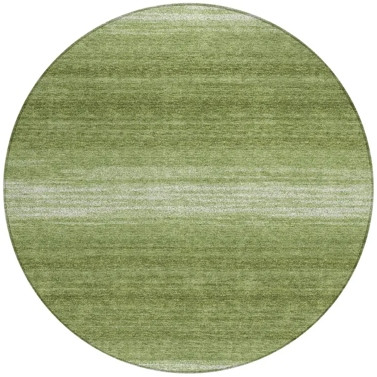 8' Green And Ivory Round Abstract Washable Indoor Outdoor Area Rug