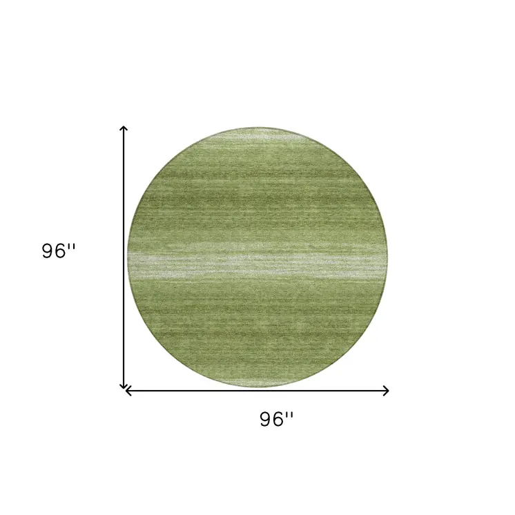 8' Green And Ivory Round Abstract Washable Indoor Outdoor Area Rug