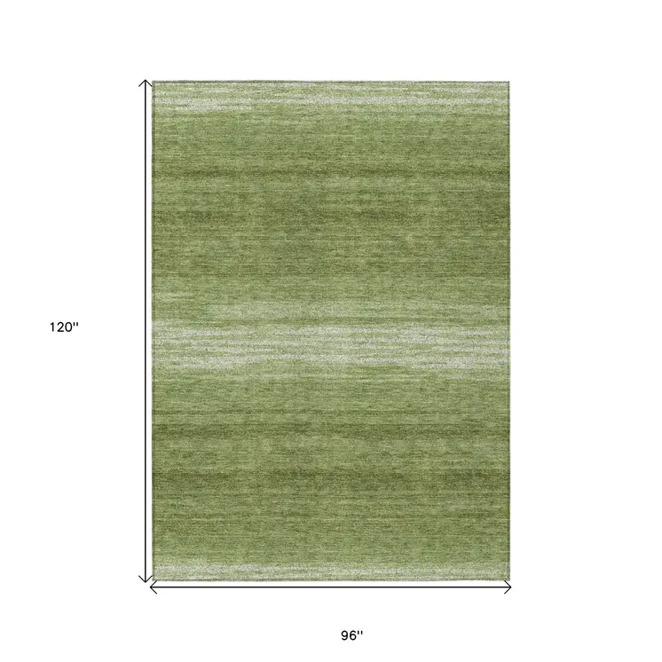 8' X 10' Green And Ivory Abstract Washable Indoor Outdoor Area Rug