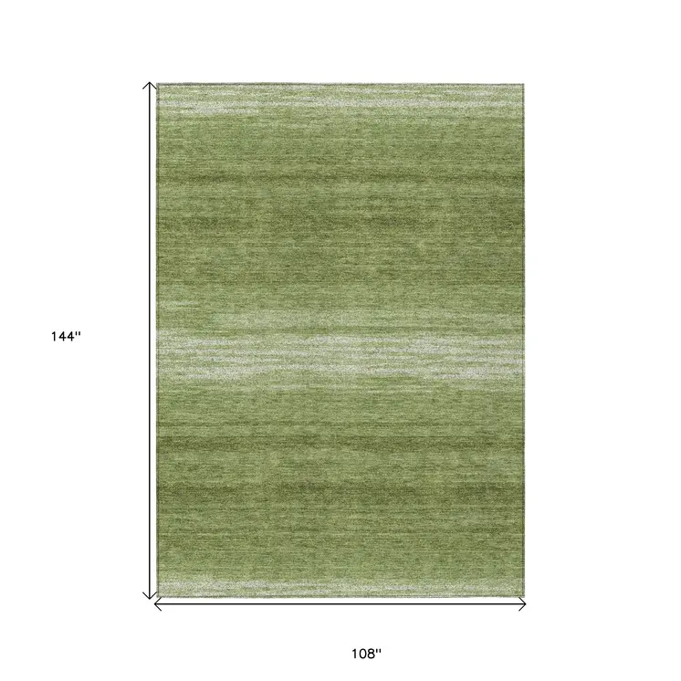 9' X 12' Green And Ivory Abstract Washable Indoor Outdoor Area Rug