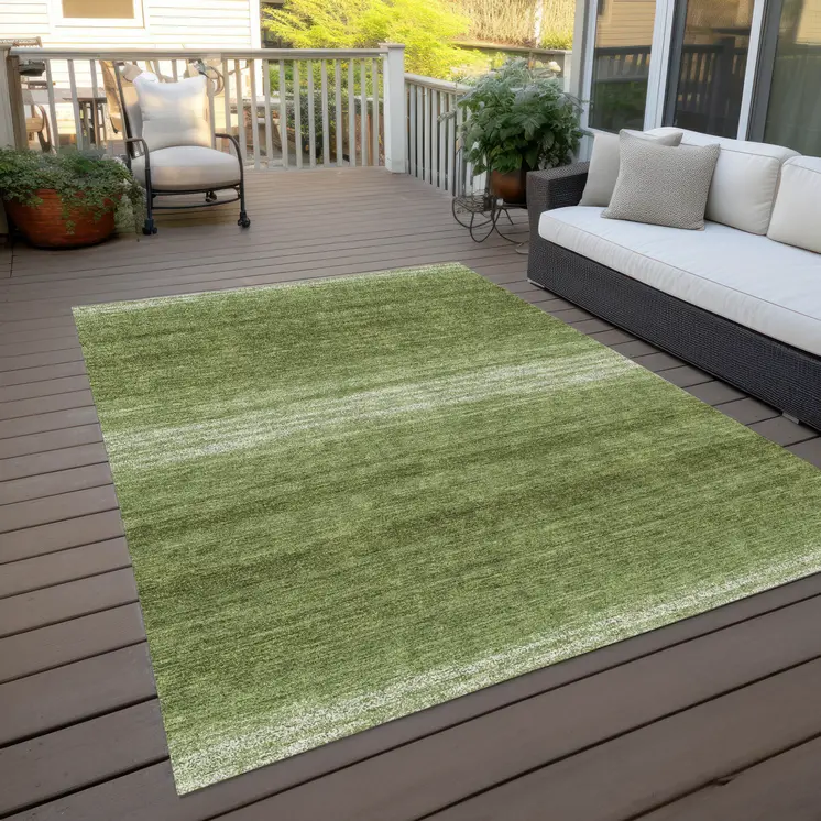 9' X 12' Green And Ivory Abstract Washable Indoor Outdoor Area Rug