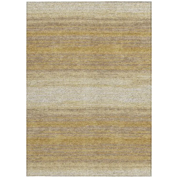 3' X 5' Gold And Beige Abstract Washable Indoor Outdoor Area Rug