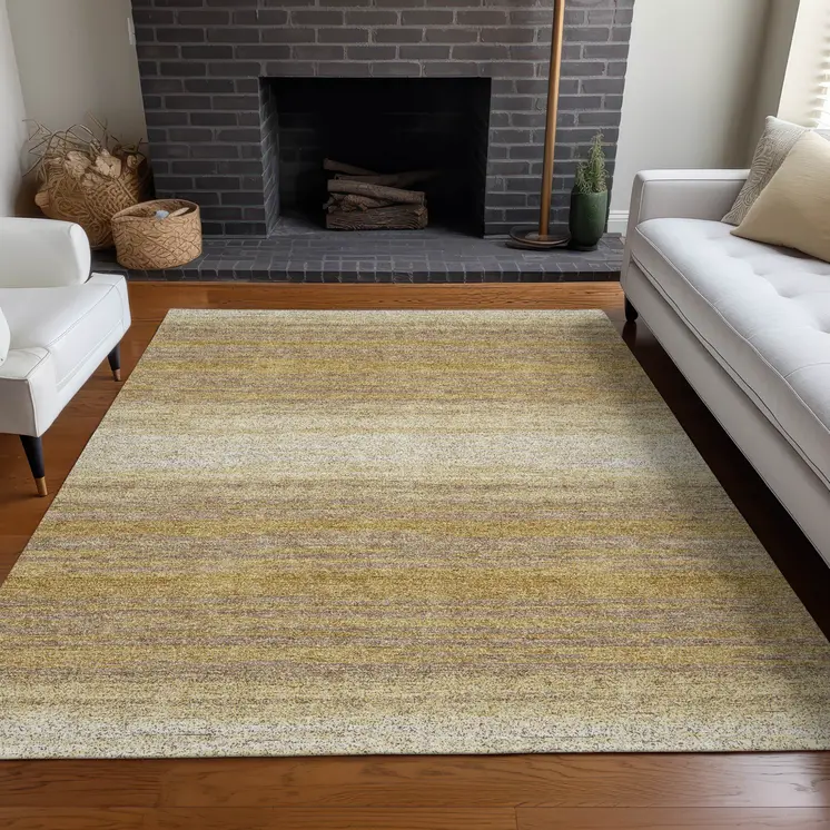 3' X 5' Gold And Beige Abstract Washable Indoor Outdoor Area Rug