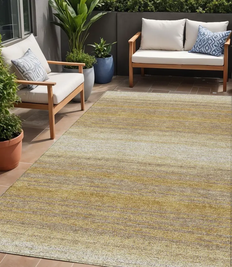 5' X 8' Gold And Beige Abstract Washable Indoor Outdoor Area Rug