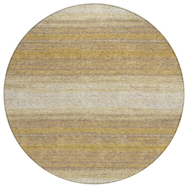 8' Gold And Beige Round Abstract Washable Indoor Outdoor Area Rug