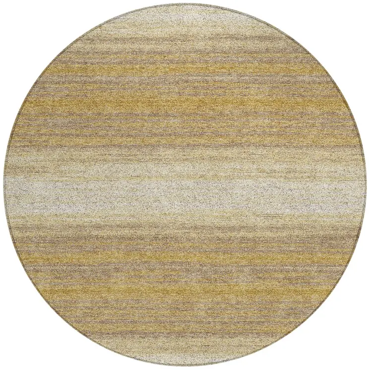 8' Gold And Beige Round Abstract Washable Indoor Outdoor Area Rug