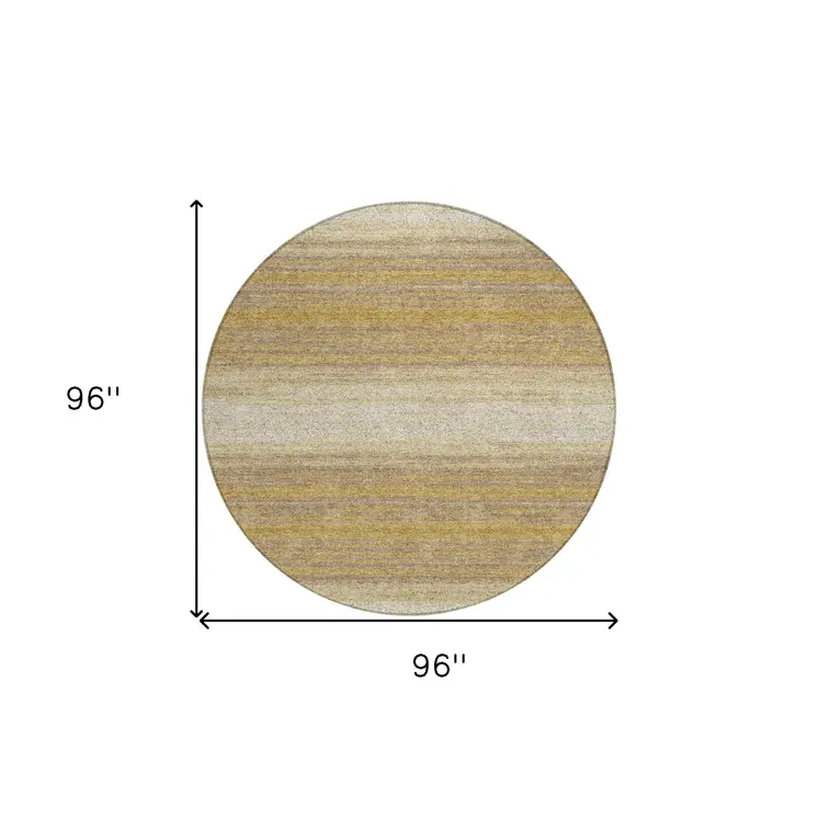 8' Gold And Beige Round Abstract Washable Indoor Outdoor Area Rug