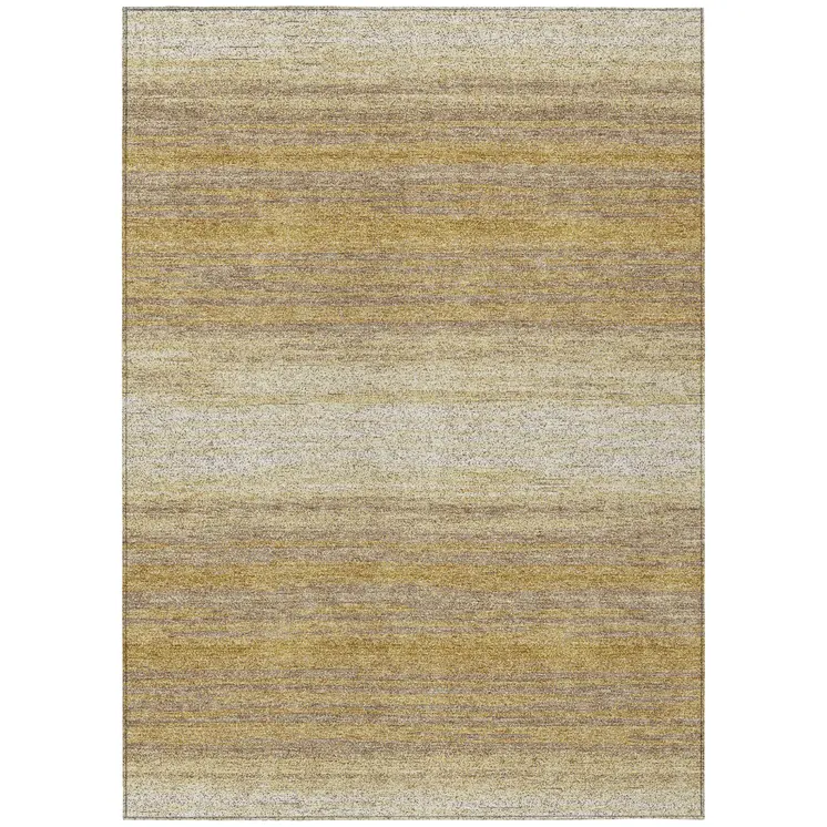 8' X 10' Gold And Beige Abstract Washable Indoor Outdoor Area Rug