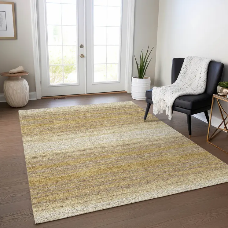 8' X 10' Gold And Beige Abstract Washable Indoor Outdoor Area Rug