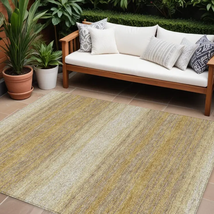 10' X 14' Gold And Beige Abstract Washable Indoor Outdoor Area Rug