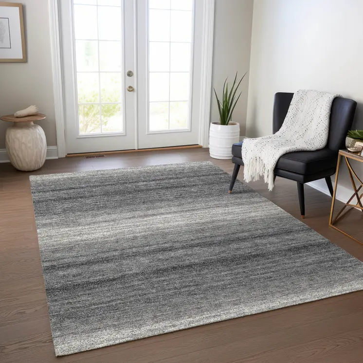 3' X 5' Gray And Charcoal Abstract Washable Indoor Outdoor Area Rug