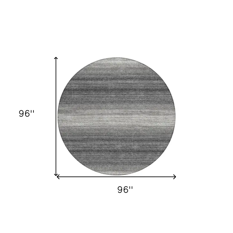8' Gray And Charcoal Round Abstract Washable Indoor Outdoor Area Rug