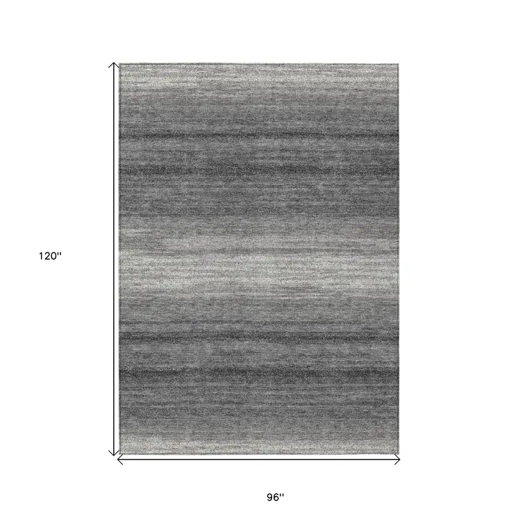 8' X 10' Gray And Charcoal Abstract Washable Indoor Outdoor Area Rug
