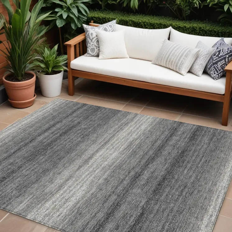 8' X 10' Gray And Charcoal Abstract Washable Indoor Outdoor Area Rug
