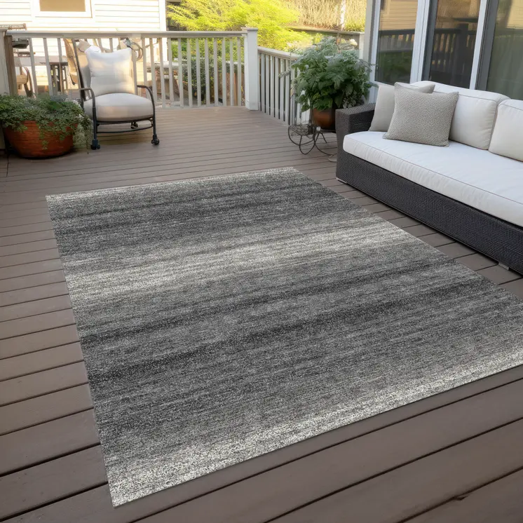 9' X 12' Gray And Charcoal Abstract Washable Indoor Outdoor Area Rug