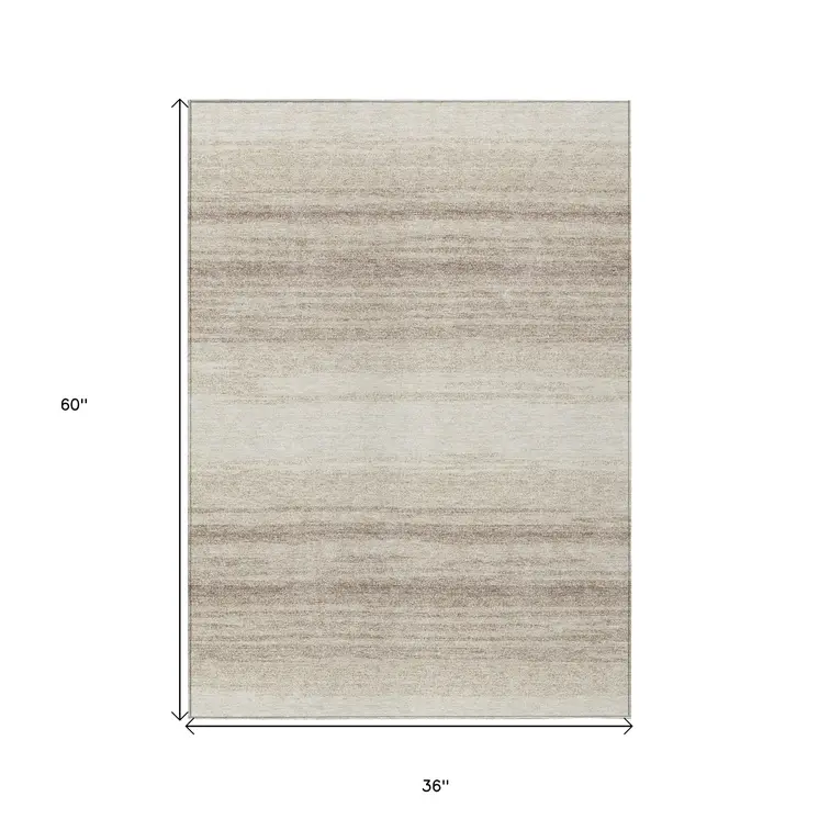 3' X 5' Ivory And Beige Abstract Washable Indoor Outdoor Area Rug