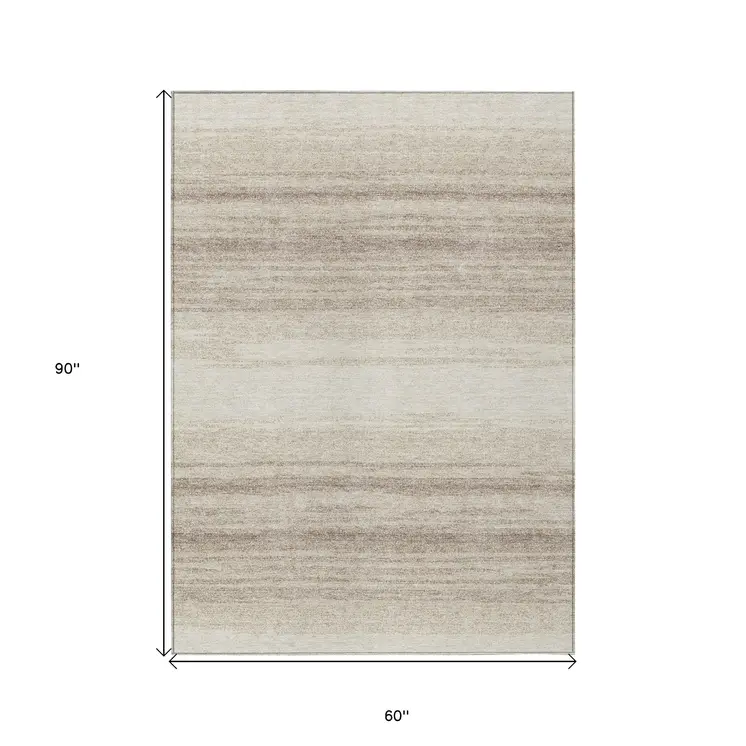 5' X 8' Ivory And Beige Abstract Washable Indoor Outdoor Area Rug
