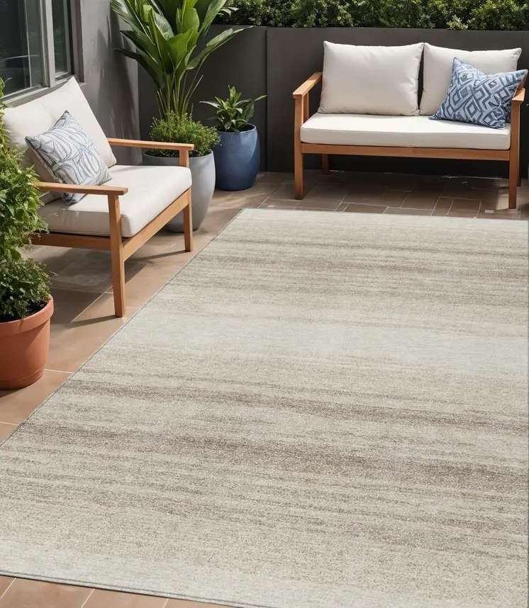 5' X 8' Ivory And Beige Abstract Washable Indoor Outdoor Area Rug