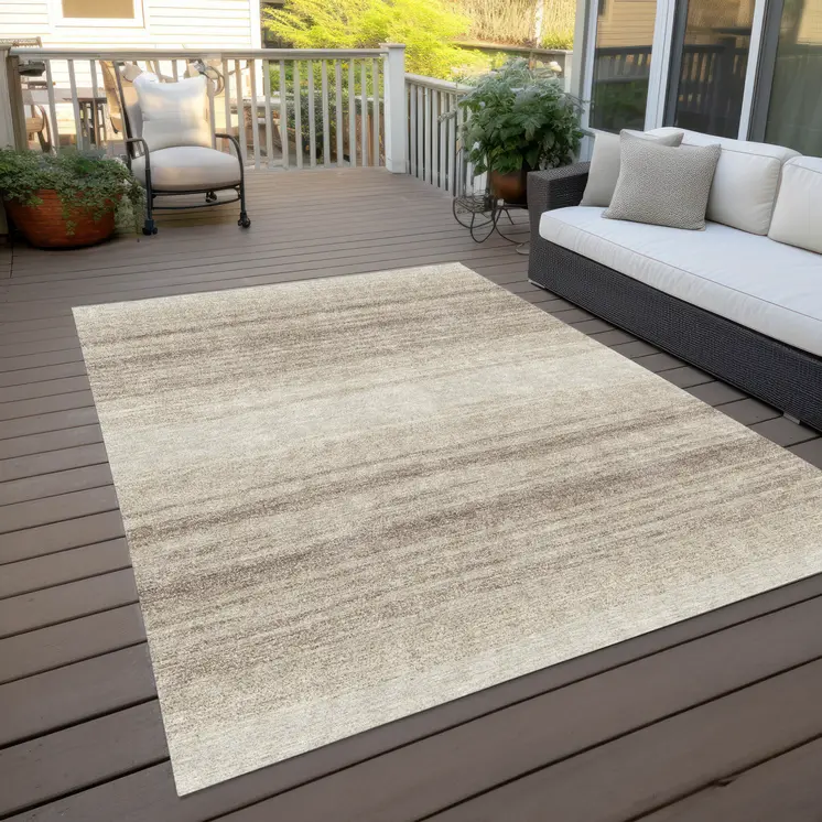 5' X 8' Ivory And Beige Abstract Washable Indoor Outdoor Area Rug