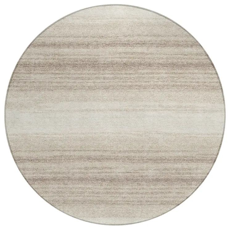 8' Ivory And Beige Round Abstract Washable Indoor Outdoor Area Rug