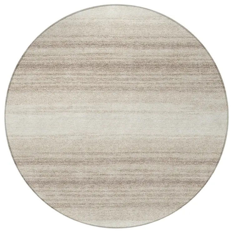 8' Ivory And Beige Round Abstract Washable Indoor Outdoor Area Rug