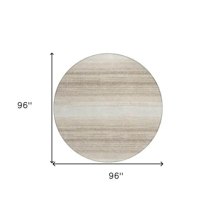 8' Ivory And Beige Round Abstract Washable Indoor Outdoor Area Rug