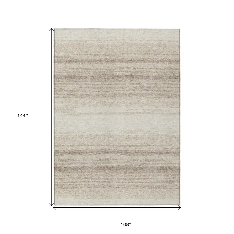9' X 12' Ivory And Beige Abstract Washable Indoor Outdoor Area Rug