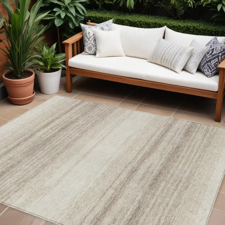 9' X 12' Ivory And Beige Abstract Washable Indoor Outdoor Area Rug