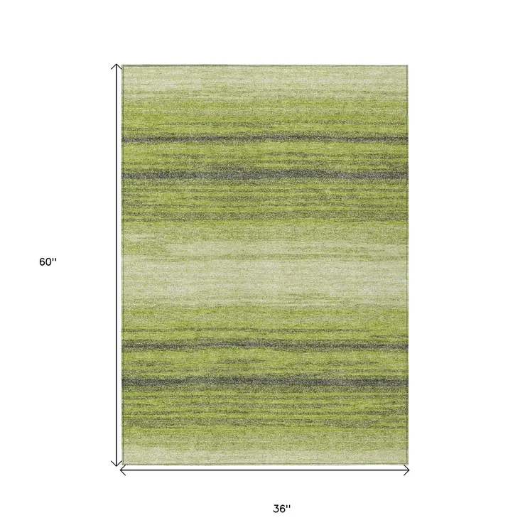 3' X 5' Lime Green Ivory And Black Abstract Washable Indoor Outdoor Area Rug