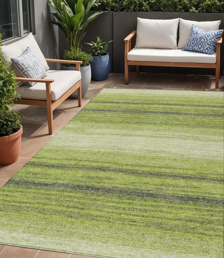 5' X 8' Lime Green Ivory And Black Abstract Washable Indoor Outdoor Area Rug
