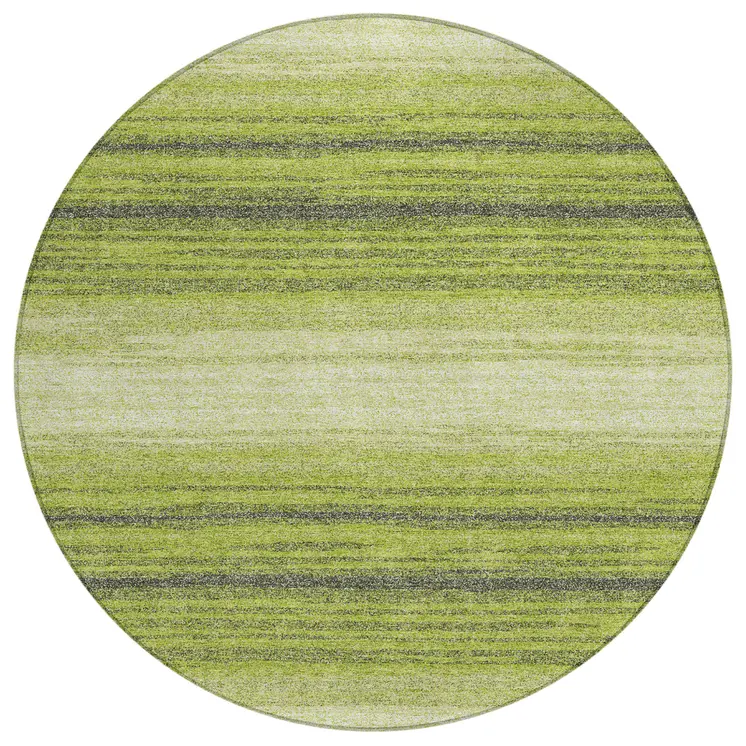 8' Lime Green Ivory And Black Round Abstract Washable Indoor Outdoor Area Rug
