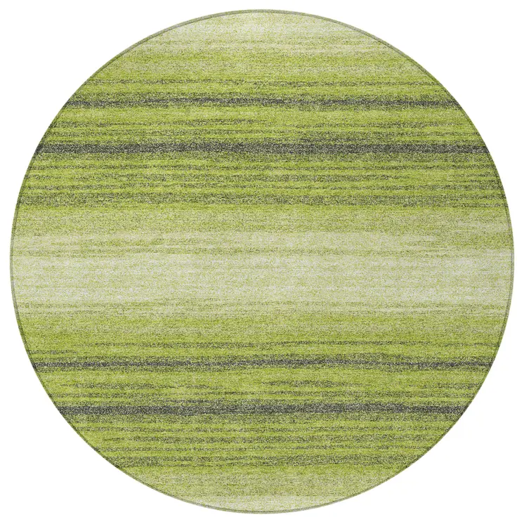 8' Lime Green Ivory And Black Round Abstract Washable Indoor Outdoor Area Rug