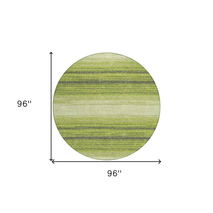 8' Lime Green Ivory And Black Round Abstract Washable Indoor Outdoor Area Rug