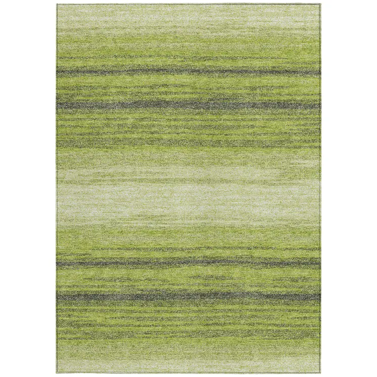 8' X 10' Lime Green Ivory And Black Abstract Washable Indoor Outdoor Area Rug