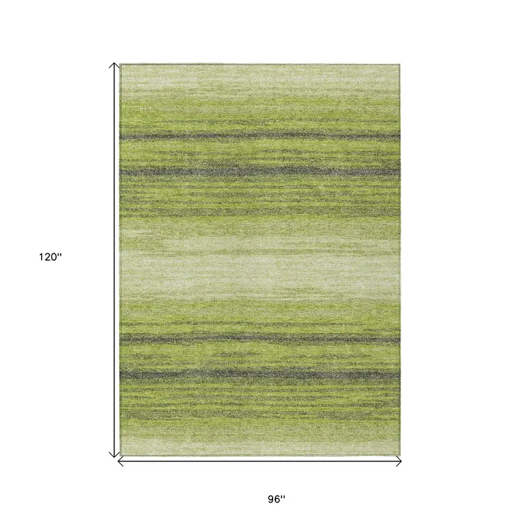 8' X 10' Lime Green Ivory And Black Abstract Washable Indoor Outdoor Area Rug