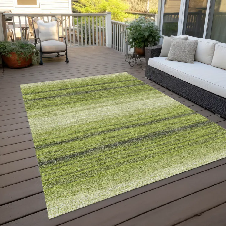 8' X 10' Lime Green Ivory And Black Abstract Washable Indoor Outdoor Area Rug