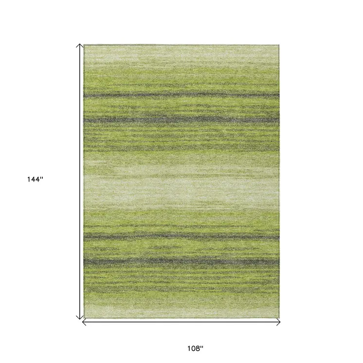 9' X 12' Lime Green Ivory And Black Abstract Washable Indoor Outdoor Area Rug