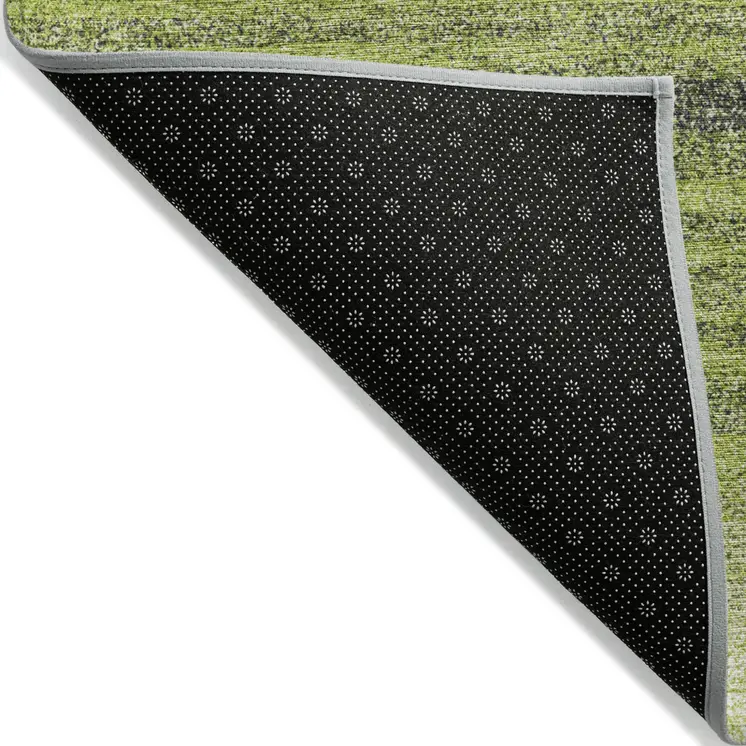 9' X 12' Lime Green Ivory And Black Abstract Washable Indoor Outdoor Area Rug